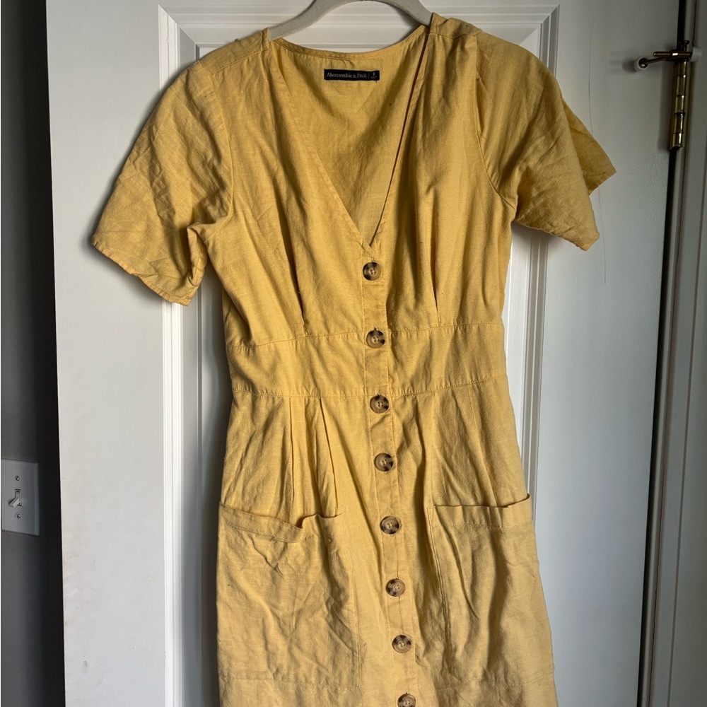 Abercrombie & Fitch Yellow Button-Front Mini Dress